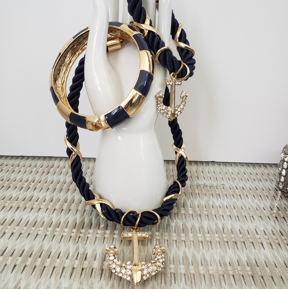 Nautical anchor necklace and bracelet set.